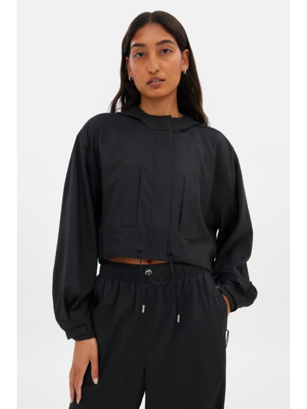 Girlfriend Collective Black Heidi Cropped Jacket NWT Size Small Neutral Sporty